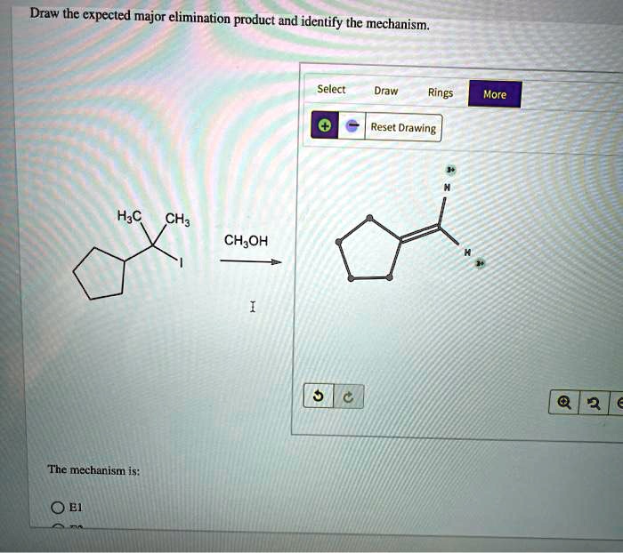 Draw the expected major elimination product and identify the mechanism