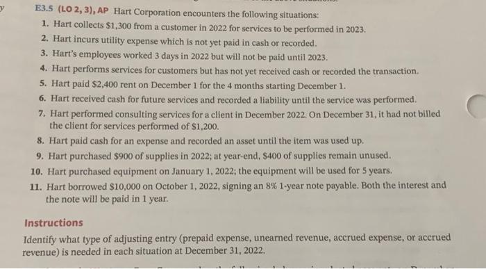 Hart corporation encounters the following situations