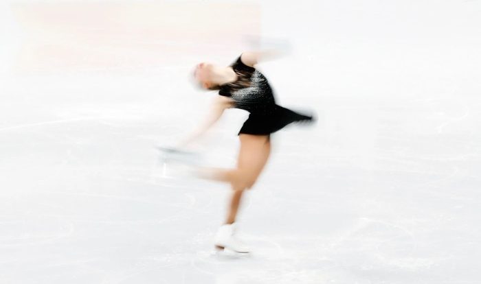 A figure skater is spinning with an angular velocity